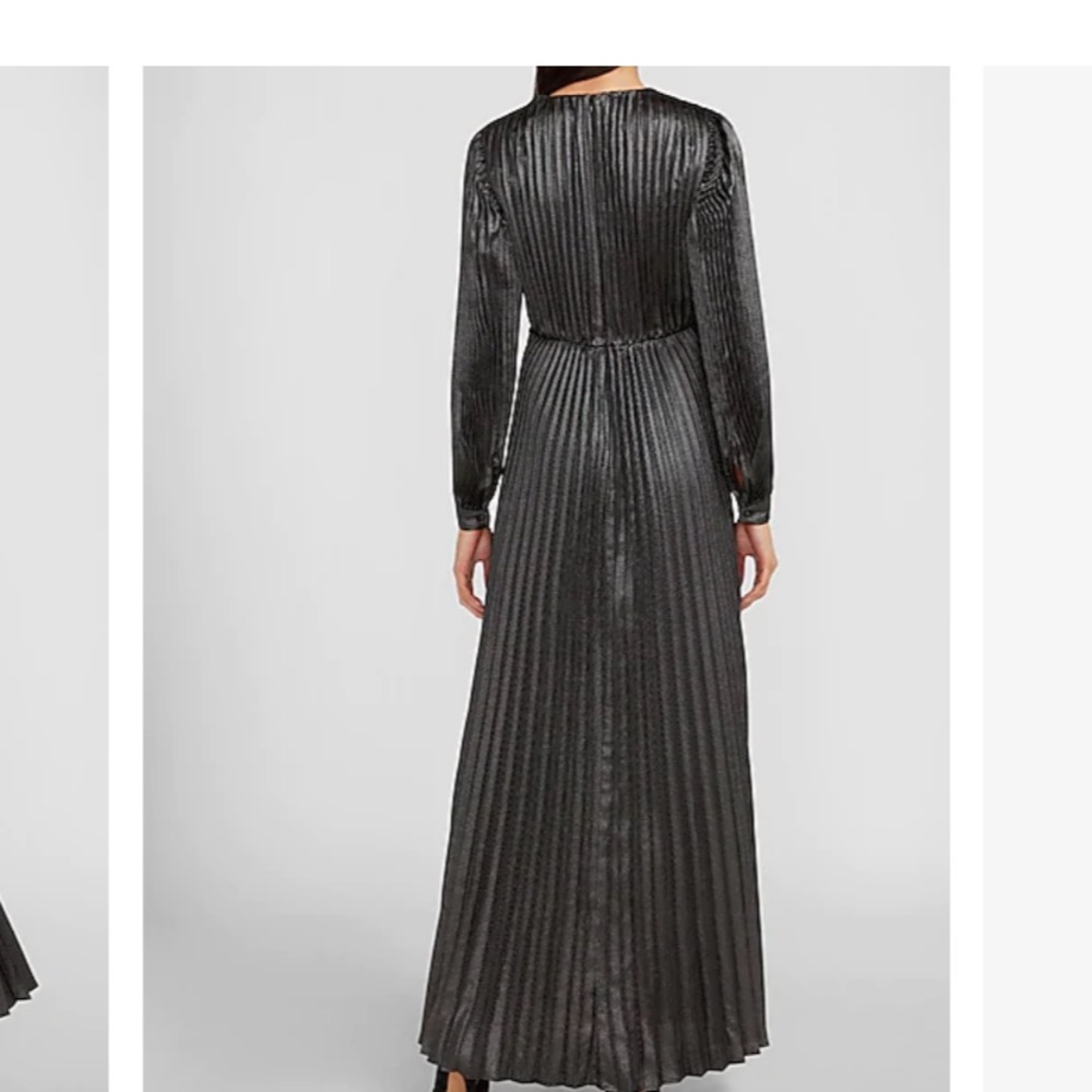 Express Metallic Pleated Dress with Front Tie - Picture 2 of 3